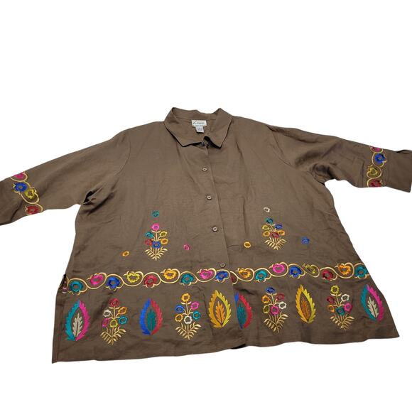 Vintage Linea Louis Dell'Olio linen heavily embroidered button down top - Picture 1 of 7